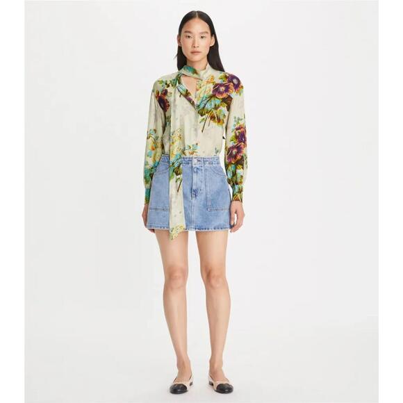 Sold Tory Burch Printed Viscose Bow Blouse top $448 size 14 NN34 - Picture 6 of 10